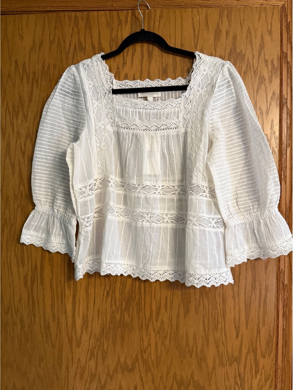 Jennifer & Grace White Crochet Lace Boho Blouse Size S 100% Cotton Cottagecore - Picture 2 of 5